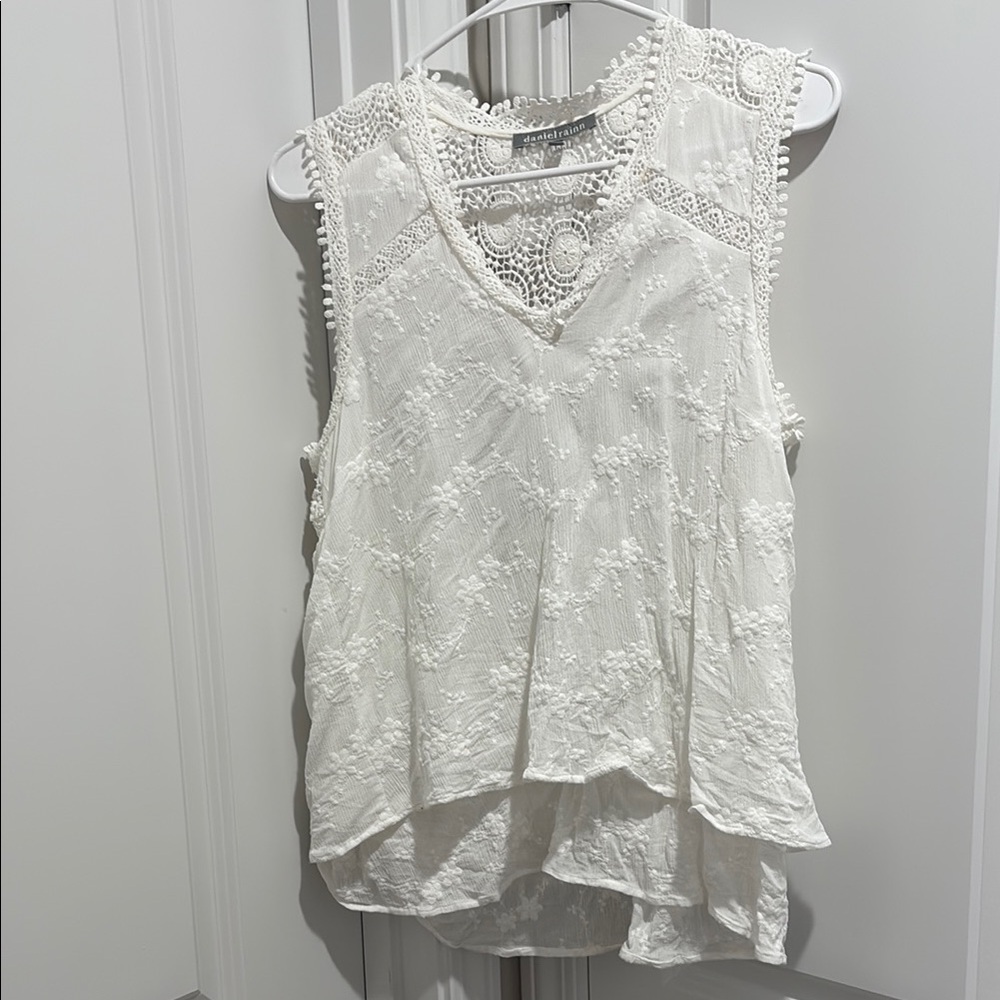 White Ruffled Tank Top With Lace Detail on back
